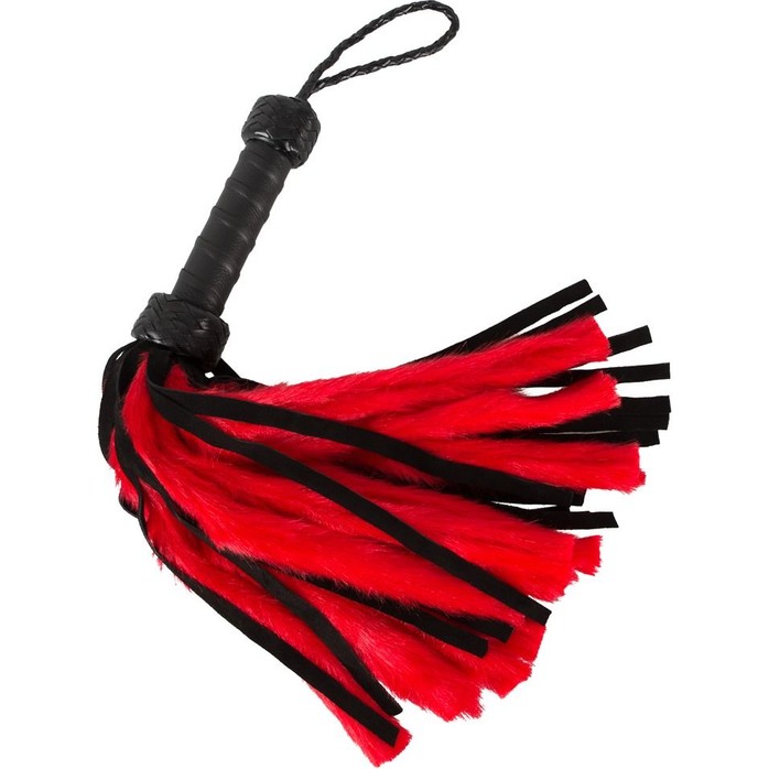 Красно-чёрный флоггер с хвостами из искусственного меха и замши - 45 см - Zado