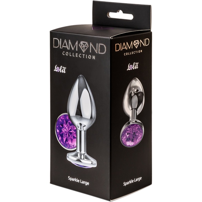 Большая серебристая анальная пробка Diamond Purple Sparkle Large с фиолетовым кристаллом - 8 см - Diamond. Фотография 4.