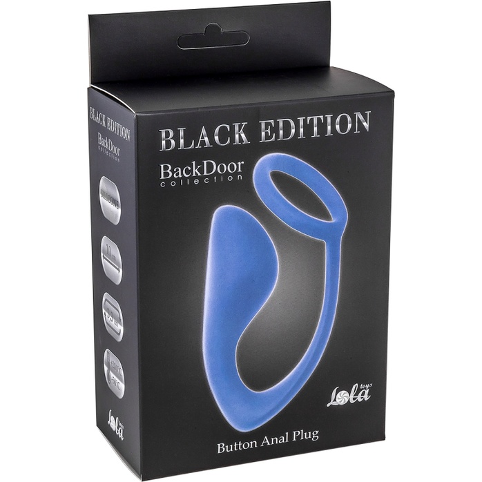 Синее эрекционное кольцо с анальной пробкой Button Anal Plug - Back Door Collection Black Edition. Фотография 3.