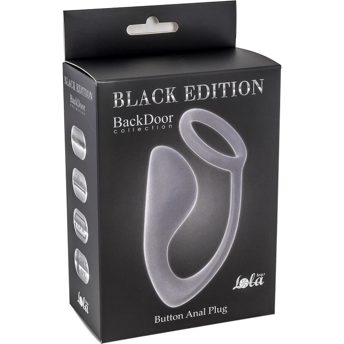 Серое эрекционное кольцо с анальной пробкой Button Anal Plug - Back Door Collection Black Edition. Фотография 3.