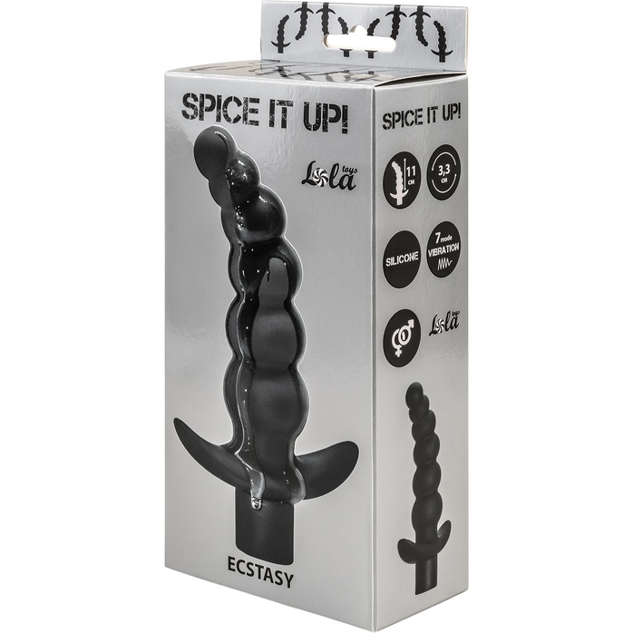 Чёрная анальная ёлочка с вибрацией Ecstasy - 14 см - Spice It Up. Фотография 3.
