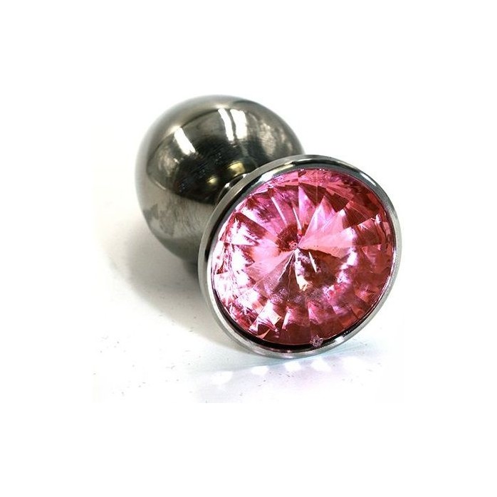 Большая серебристая алюминиевая анальная пробка с нежно-розовым кристаллом - 8,4 см - Kanikule anal plugs