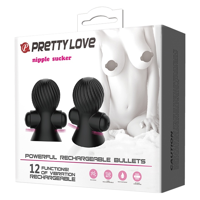 Чёрные перезаряжаемые вибростимуляторы для груди - Pretty Love. Фотография 6.