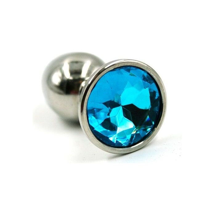 Серебристая анальная пробка с нежно-голубым кристаллом - 7 см - Kanikule anal plugs