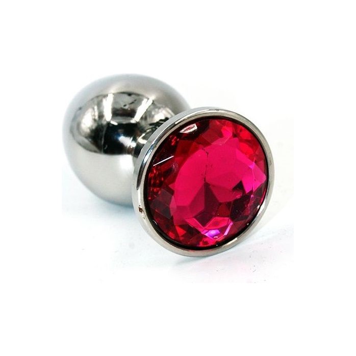 Серебристая анальная пробка среднего размера с ярко-розовым кристаллом - 8 см - Kanikule anal plugs