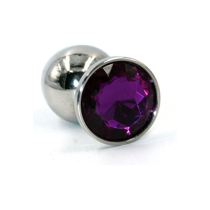 Серебристая средняя анальная пробка с фиолетовым кристаллом - 8 см - Kanikule anal plugs