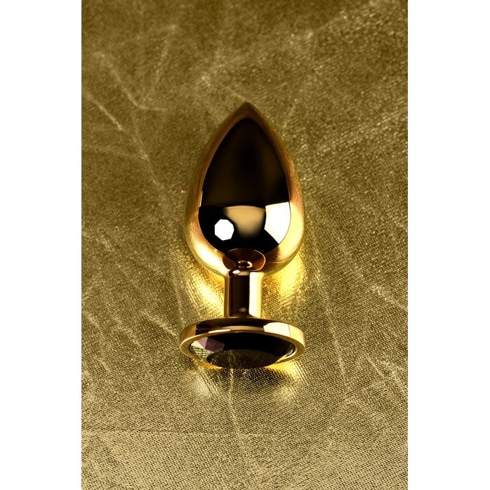 Золотистая анальная втулка со стразом чёрного цвета - 9,5 см - Metal. Фотография 10.