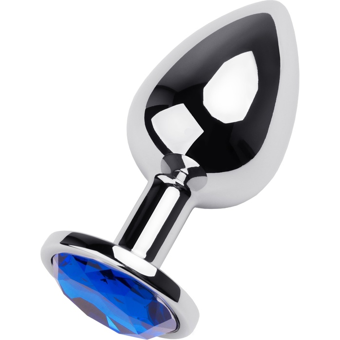 Серебристая анальная втулка с синим стразом - 9,5 см - Metal