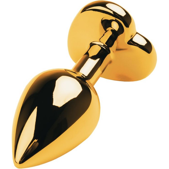 Золотистая анальная пробка с чёрным стразом в форме сердца - 9,5 см - Metal. Фотография 3.