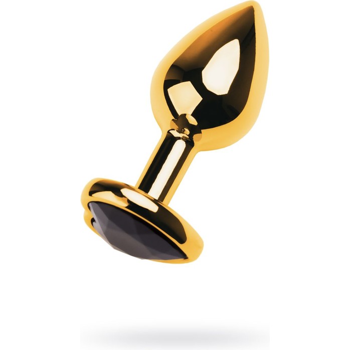 Золотистая анальная пробка с чёрным стразом в форме сердца - 9,5 см - Metal