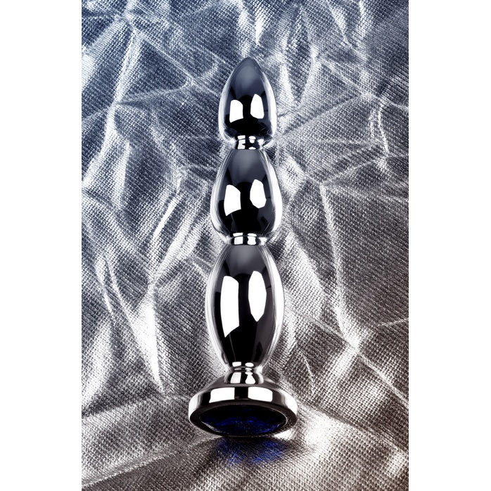 Серебристая анальная ёлочка с синим кристаллом - 14 см - Metal. Фотография 7.