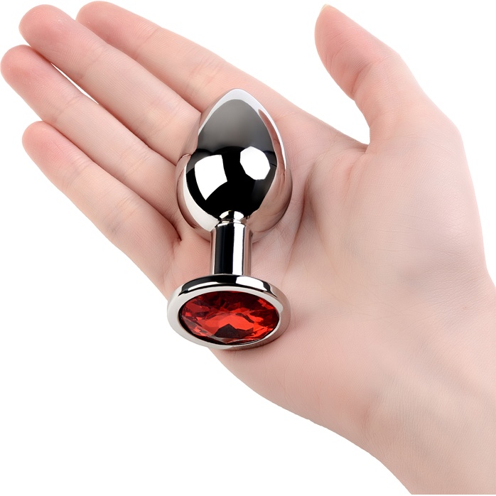 Серебристая анальная втулка с красным кристаллом - 8 см - Metal. Фотография 2.