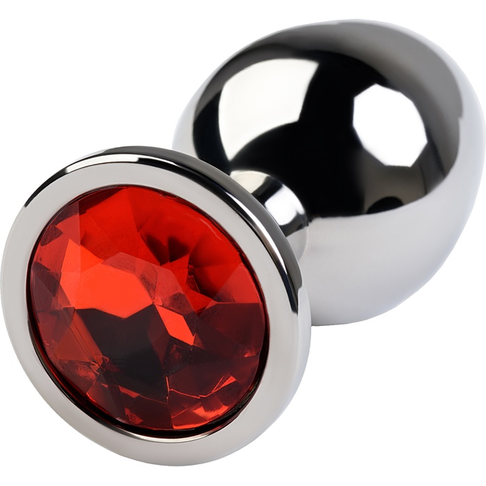 Серебристая анальная втулка с красным кристаллом - 8 см - Metal. Фотография 5.