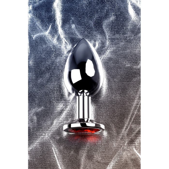Серебристая анальная втулка с красным кристаллом - 8 см - Metal. Фотография 9.