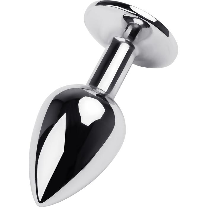 Серебристая анальная втулка с чёрным кристаллом - 9,5 см - Metal. Фотография 3.