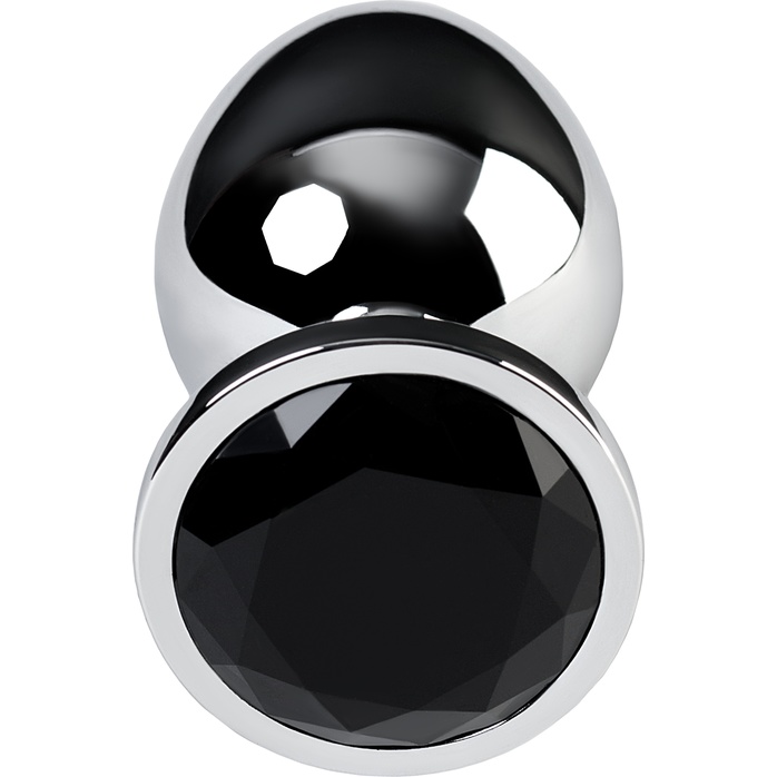 Серебристая анальная втулка с чёрным кристаллом - 9,5 см - Metal. Фотография 4.