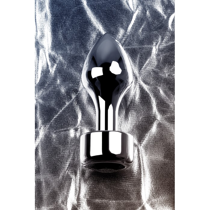 Серебристая анальная втулка с чёрным кристаллом в основании - 10,5 см - Metal. Фотография 9.