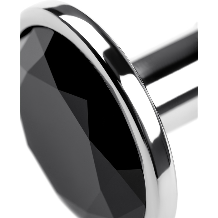 Серебристая анальная пробка с чёрным кристаллом - 9,5 см - Metal. Фотография 7.