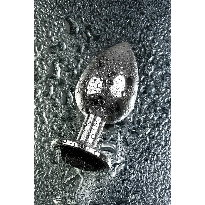 Серебристая анальная пробка с чёрным кристаллом - 9,5 см - Metal. Фотография 10.