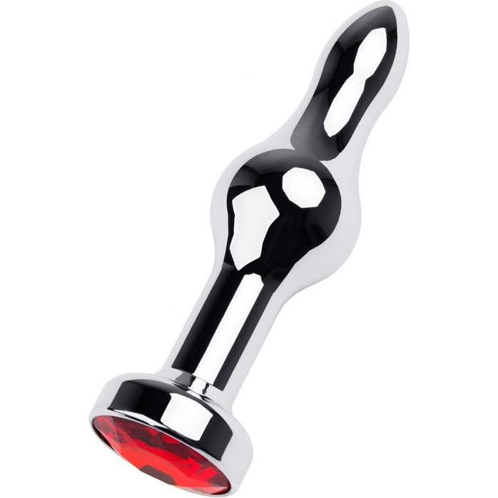 Серебристый анальный плаг с красным кристаллом - 10 см - Metal