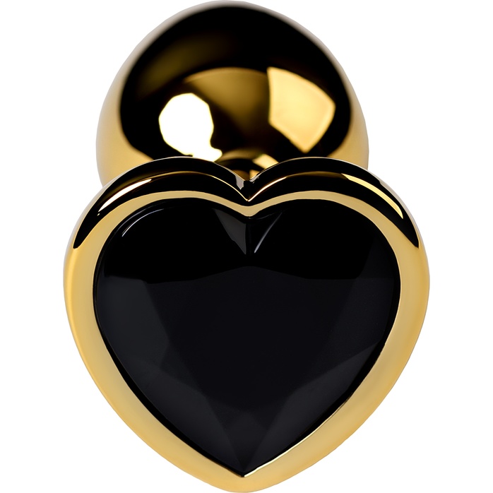 Золотистый анальный плаг с чёрным кристаллом-сердцем - 8,5 см - Metal. Фотография 3.