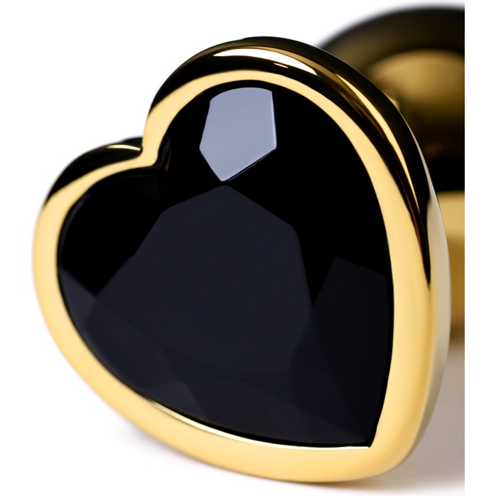 Золотистый анальный плаг с чёрным кристаллом-сердцем - 8,5 см - Metal. Фотография 6.