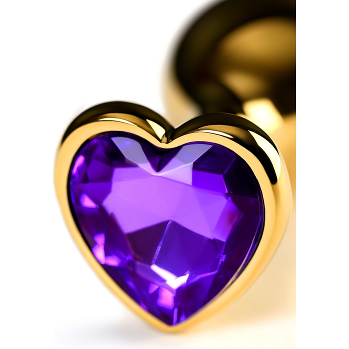 Золотистый анальный плаг с фиолетовым кристаллом-сердцем - 8 см - Metal. Фотография 7.