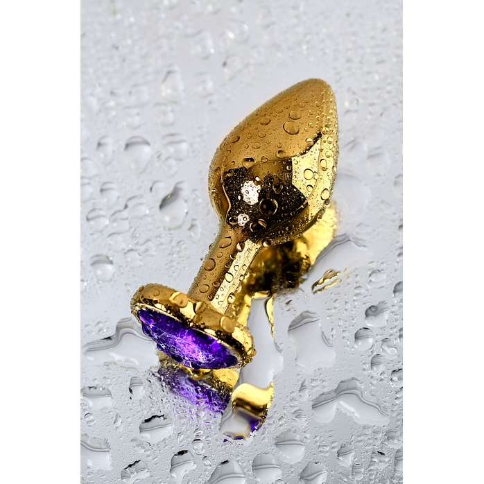 Золотистый анальный плаг с фиолетовым кристаллом-сердцем - 8 см - Metal. Фотография 8.