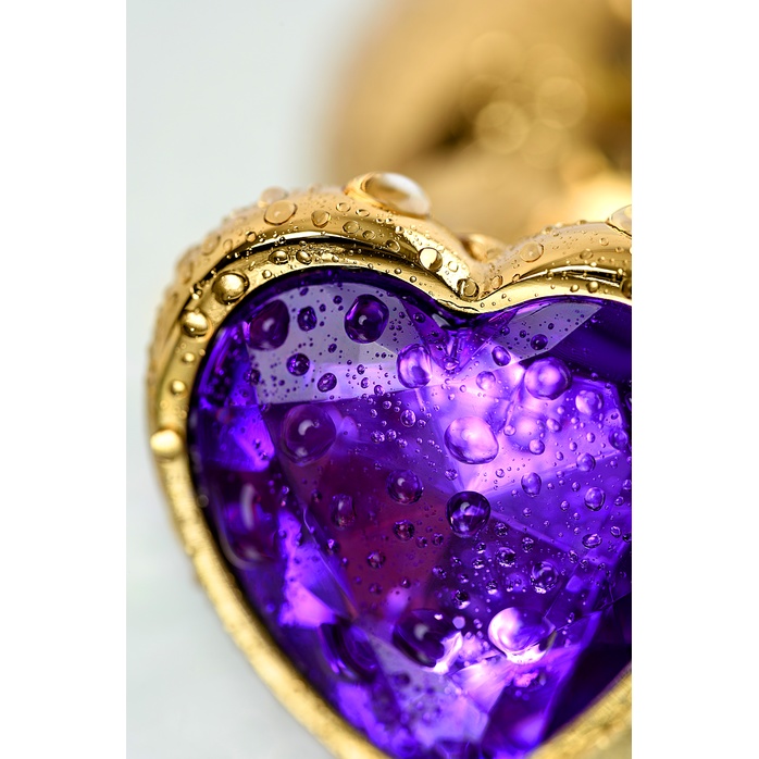 Золотистый анальный плаг с фиолетовым кристаллом-сердцем - 8 см - Metal. Фотография 9.