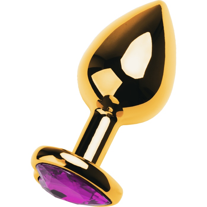 Золотистый анальный плаг с фиолетовым кристаллом-сердцем - 8 см - Metal