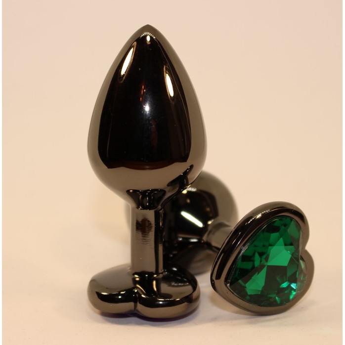 Чёрная пробка с зеленым сердцем-кристаллом - 7 см