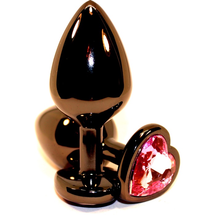 Чёрная пробка с розовым сердцем-кристаллом - 7 см