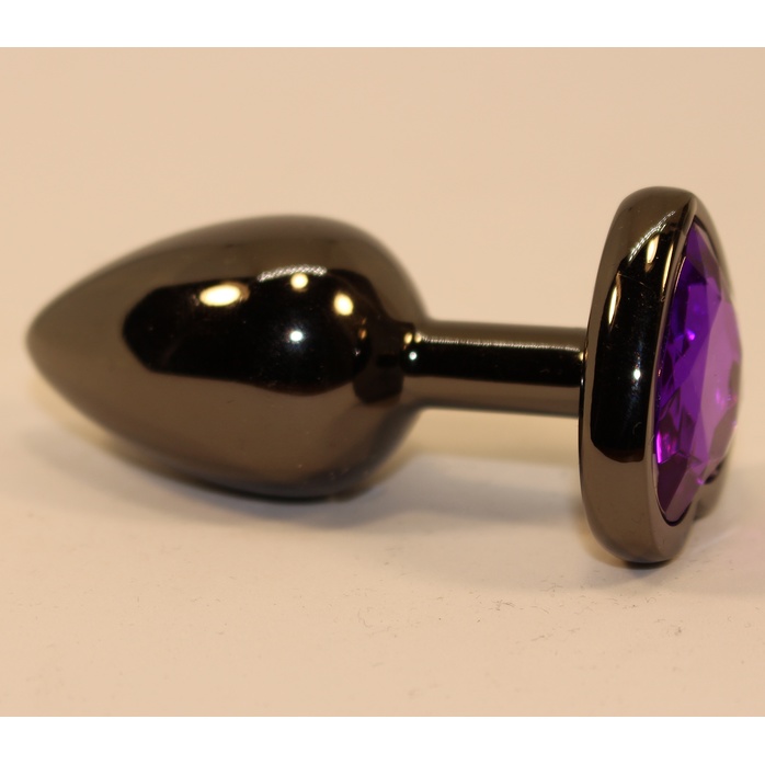 Чёрная анальная пробка с фиолетовым стразом - 7 см. Фотография 3.