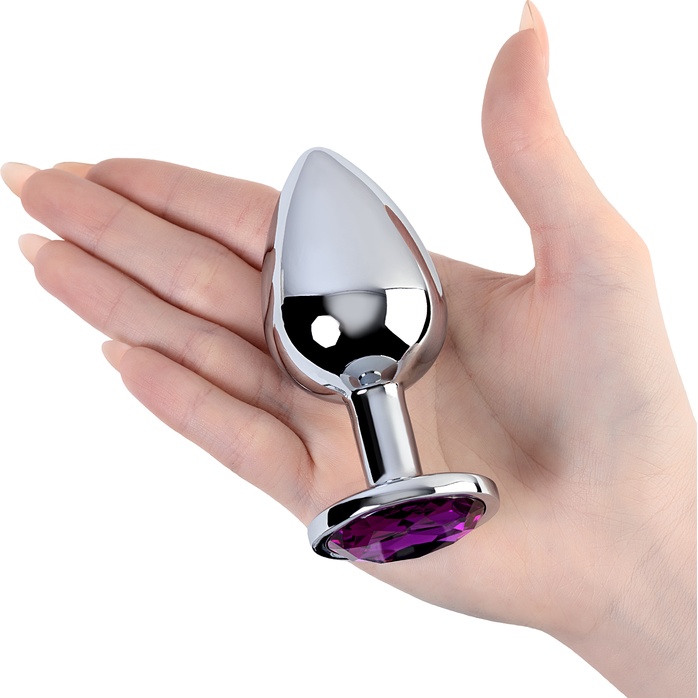Анальная втулка с фиолетовым стразом-сердцем - 9,5 см - Metal. Фотография 2.