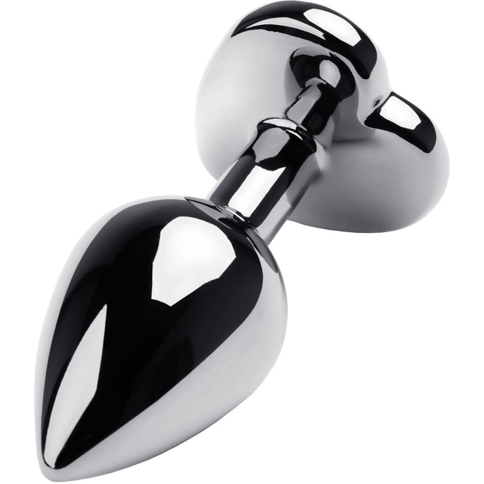 Серебристая анальная пробка с прозрачным кристаллом-сердцем - 8 см - Metal. Фотография 2.