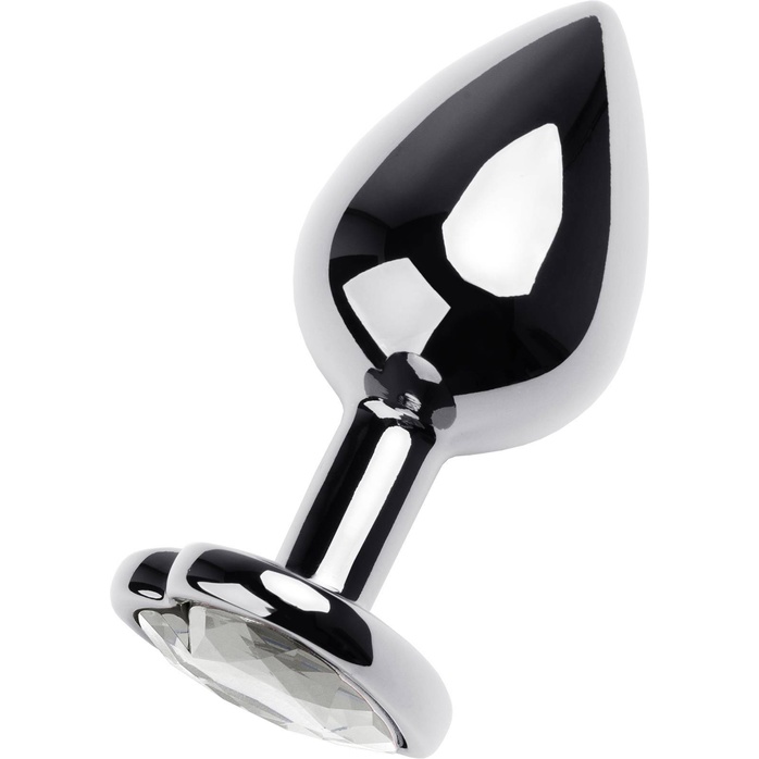 Серебристая анальная пробка с прозрачным кристаллом-сердцем - 8 см - Metal