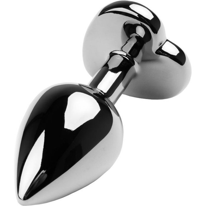 Серебристая анальная втулка с фиолетовым стразом-сердцем - 8 см - Metal. Фотография 3.