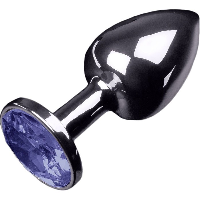 Маленькая серебристая анальная пробка с круглым кончиком и фиолетовым кристаллом - 7 см