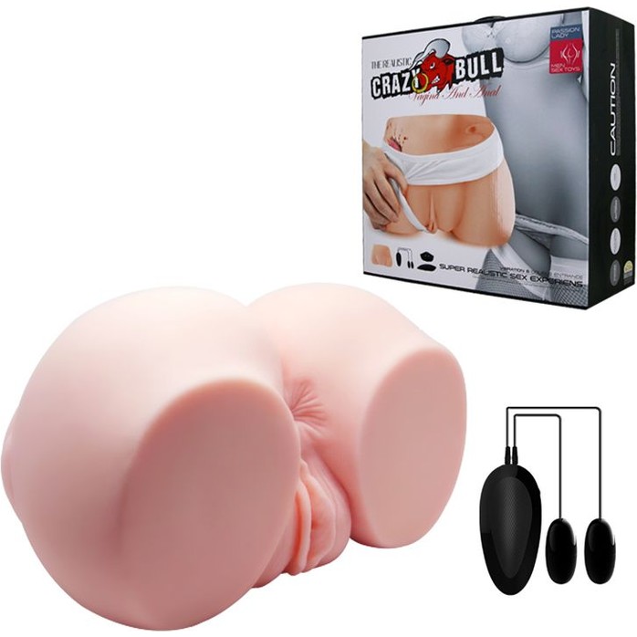 Телесный мастурбатор с двумя любовными тоннелями и вибрацией