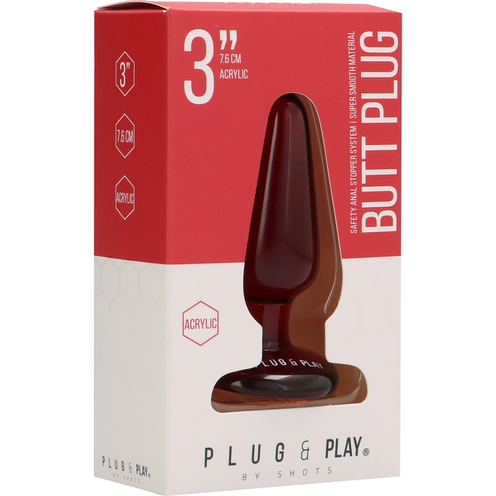 Красная анальная пробка Butt Plug Basic 3 Inch - 7,6 см - Plug   Play. Фотография 2.