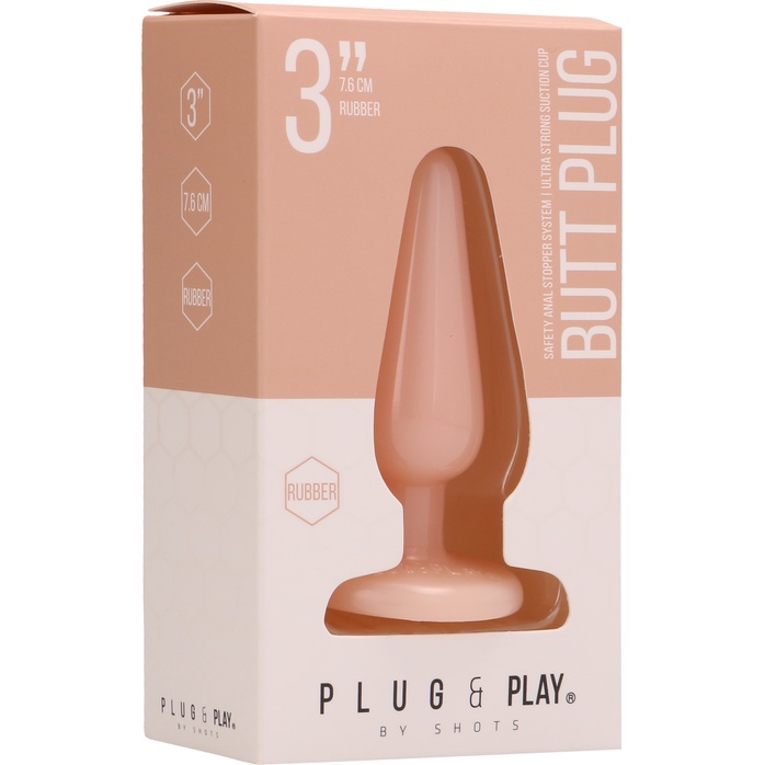 Телесная анальная пробка Butt Plug Basic 3 Inch - 7,6 см - Plug   Play. Фотография 2.