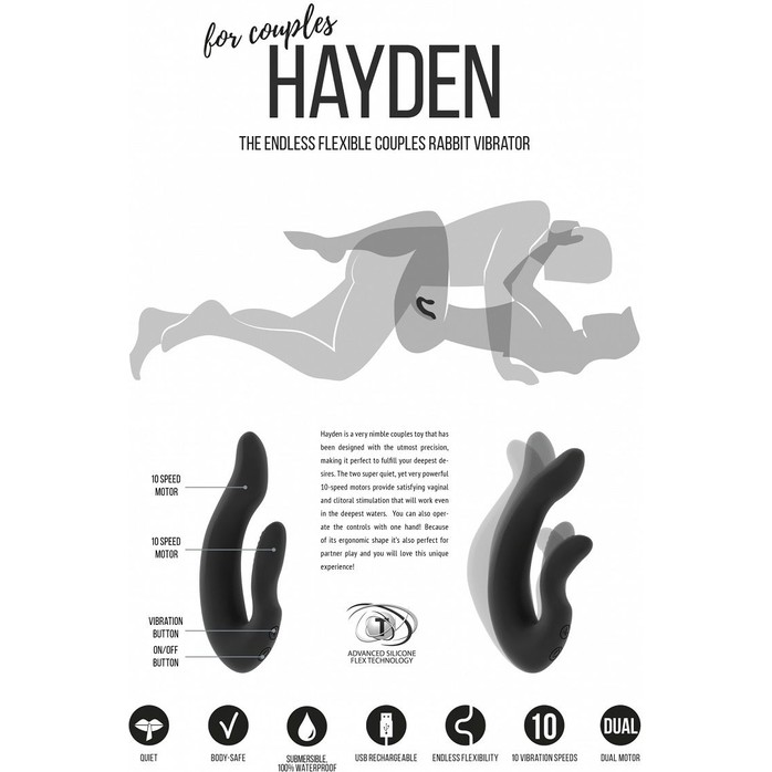 Чёрный хай-тек вибратор для пар Hayden - 15,2 см - Jil. Фотография 5.