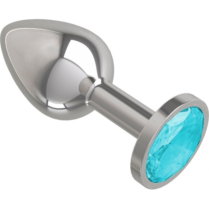 Серебристая анальная втулка с голубым кристаллом - 7 см - Анальные втулки с кристаллом. Фотография 2.