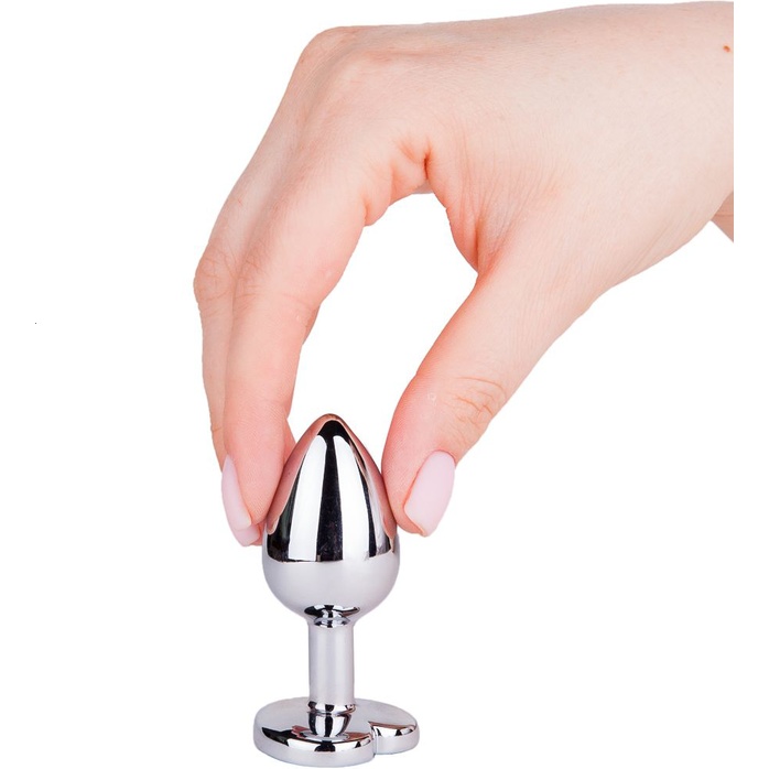 Серебристая анальная втулка с розовым кристаллом-сердцем - 7 см - Анальные втулки с кристаллом. Фотография 3.