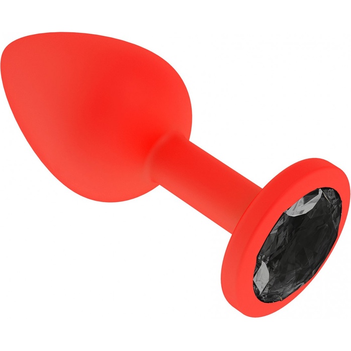 Красная анальная втулка с чёрным кристаллом - 7,3 см - Анальные втулки с кристаллом. Фотография 2.