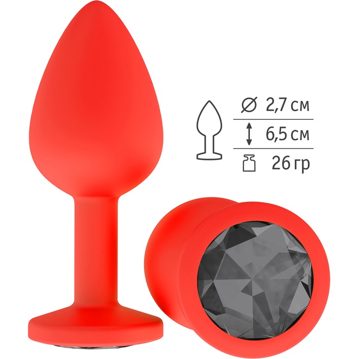 Красная анальная втулка с чёрным кристаллом - 7,3 см - Анальные втулки с кристаллом
