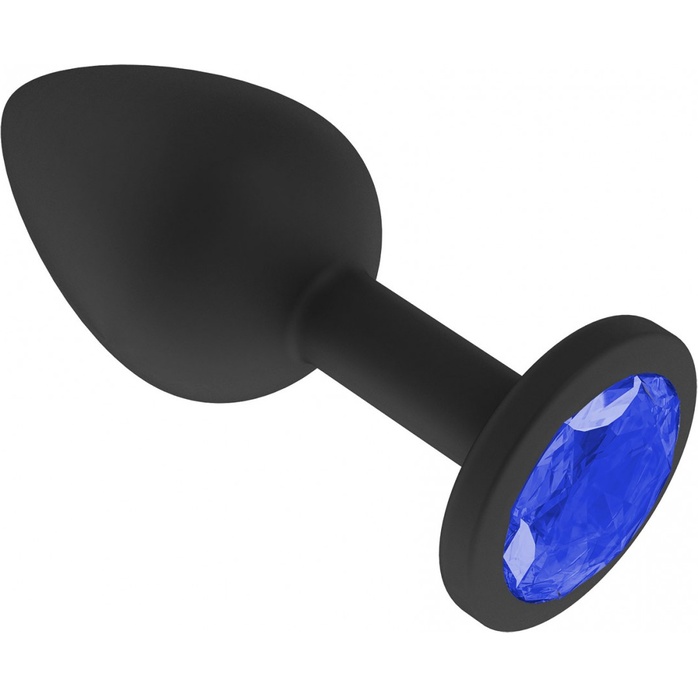 Чёрная анальная втулка с синим кристаллом - 7,3 см - Анальные втулки с кристаллом. Фотография 2.