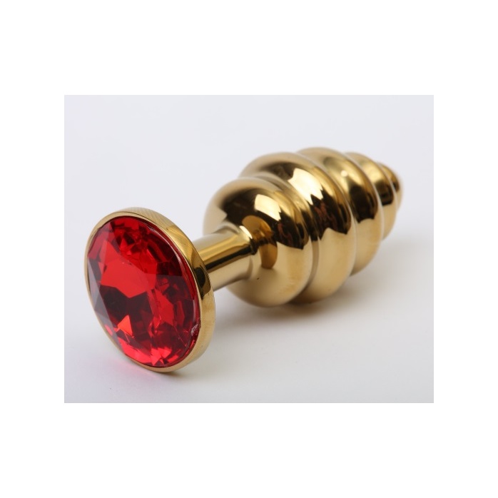 Золотистая рифлёная пробка с красным стразом - 8,2 см