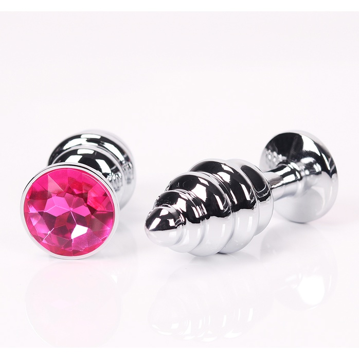 Серебристая рифленая пробка с красным кристаллом - 9 см