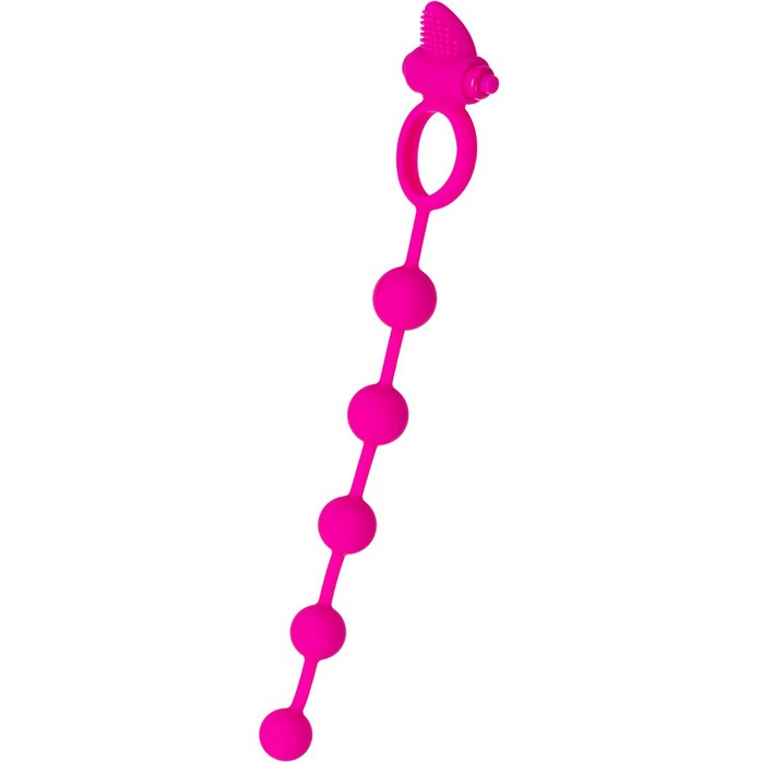 Розовое эрекционное виброкольцо Posedon с анальной цепочкой. Фотография 2.